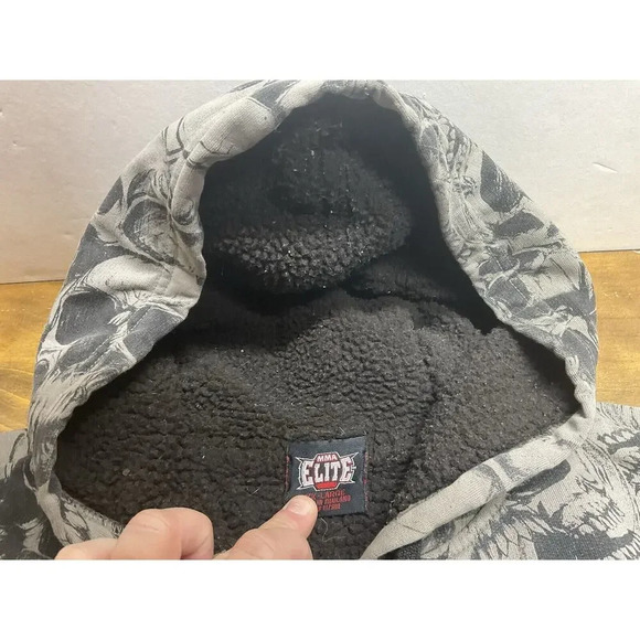 MMA Elite Full Zip Hoodie Men’s Size 2XL Skulls Aop Graphic Sherpa Y2K - Picture 6 of 12